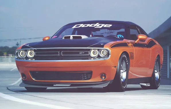 Auto, Machine, Orange, Dodge, Challenger, Dodge Challenger, Muscle car, Rendering
