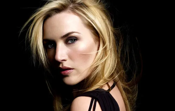 Picture look, blonde, black background, Kate Winslet, Kate Winslet