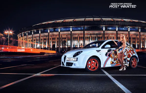 Picture blonde, white, Alfa Romeo, Parking, nfs, most wanted, smotra, Mito