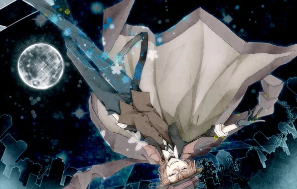 Night, the moon, anime, art, guy, Bungou Stray Dogs, Stray dogs literary geniuses