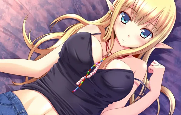 Girl, sexy, cleavage, blouse, erect nipples, long hair, boobs, anime