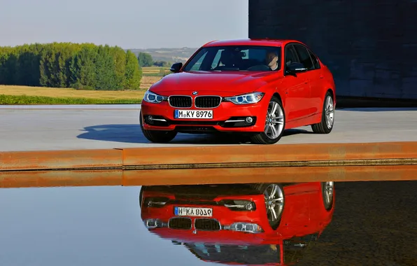 Red, Reflection, Auto, BMW, Boomer, Sedan, Sport, Sedan