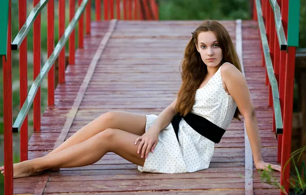 Picture summer, grass, look, girl, the bridge