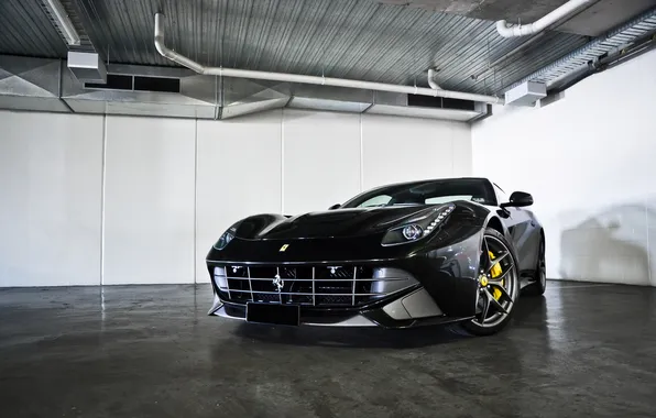 Reflection, black, wall, shadow, ferrari, Ferrari, black, Berlinetta