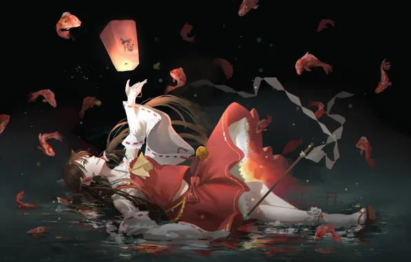 Girl, anime, art, flashlight, Touhou