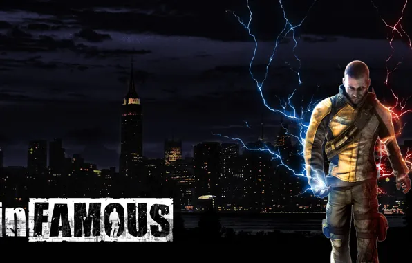 Picture city, red, lightning, blue, cole macgrath, infamous