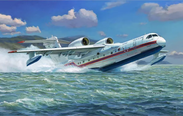 Wallpaper EMERCOM of Russia, flying boat, Russian Be-200 Altair amphibious aircraft, Andrei Zhirnov