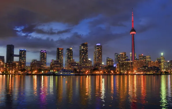 Lights, lights, reflection, Canada, Toronto, Canada, Toronto, reflection