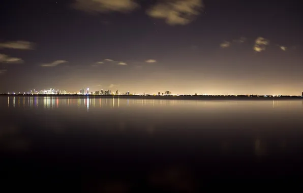 Night, lights, the ocean, Miami, USA, USA, America, Miami