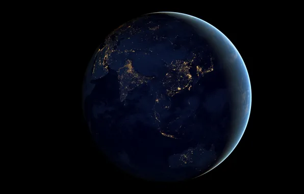 Space, night, lights, earth, planet