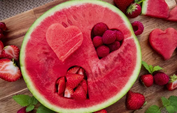 Strawberries, raspberries, water melon