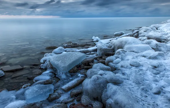 Picture ice, winter, water, lake, stones, Canada, Ontario