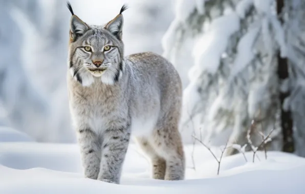 Winter, look, snow, pose, the snow, lynx, face, AI art