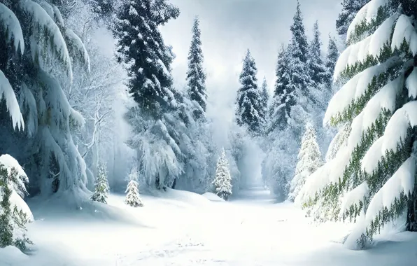 Winter, frost, forest, snow, trees, landscape, nature, in the snow