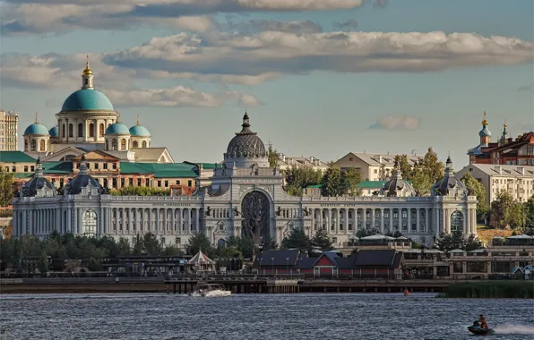 River, the building, temple, Russia, architecture, Kazan Cathedral, promenade, Kazan