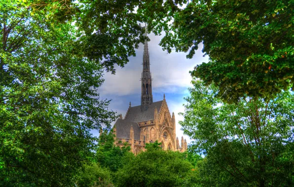 The sky, trees, Park, castle, tower, hdr