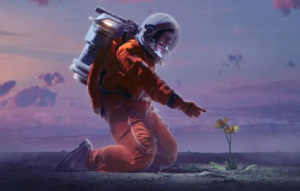 Flowers, Flower, The suit, People, Style, Astronaut, Astronaut, Fantasy