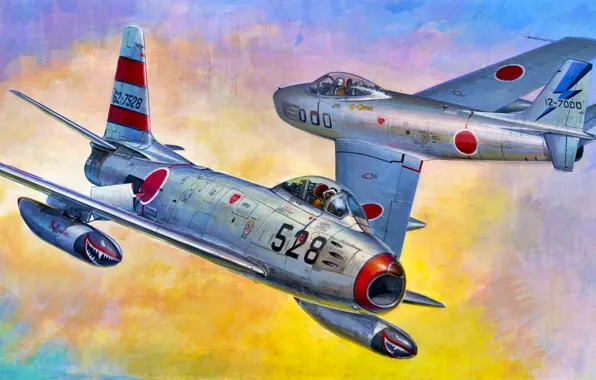 Picture war, art, painting, aviation, jet, F-86F-40 Sabre