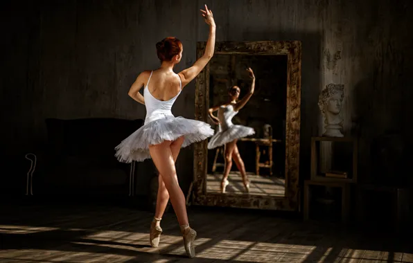 Girl, beauty, mirror, ballerina, pack, ballet, Pointe shoes, George Chernyadev