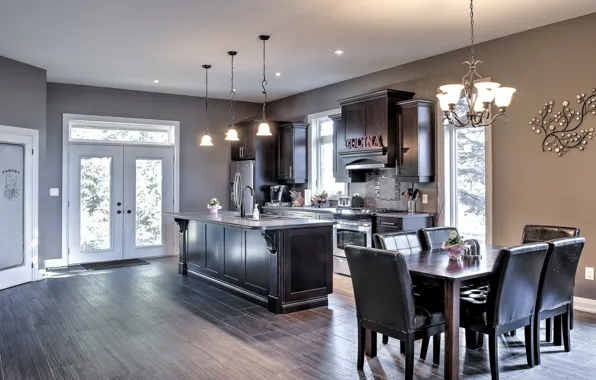 Design, table, lamp, chairs, interior, kitchen, chandelier, decor
