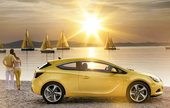 Picture water, the sun, sunset, yellow, romance, shore, coupe, yachts