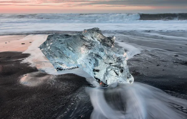 Cold, ice, winter, sand, sea, wave, beach, the sky