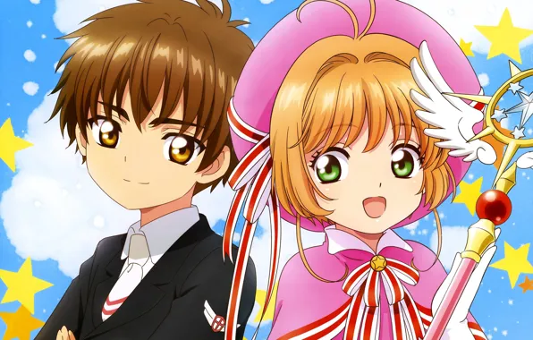 Wings, angel, boy, girl, Card Captor Sakura, Sakura - collector cards