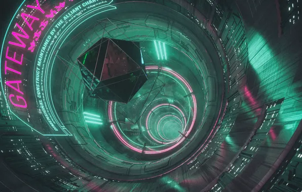 Girl, Music, Background, The tunnel, Neon, Cyber, Cyberpunk, Synth