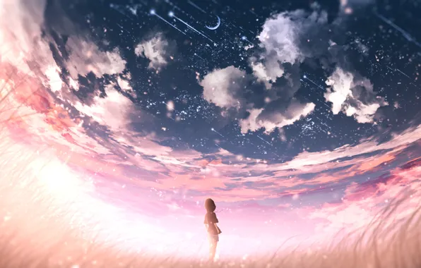 Picture the sky, sunset, girl, Crescent