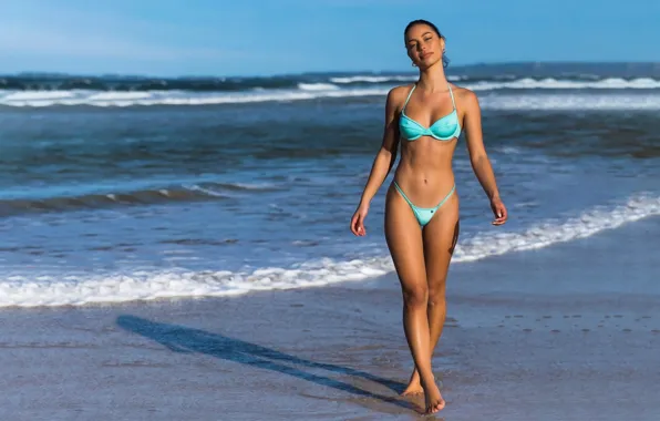 Girl, sexy, cleavage, beach, sea, boobs, beautiful, short hair