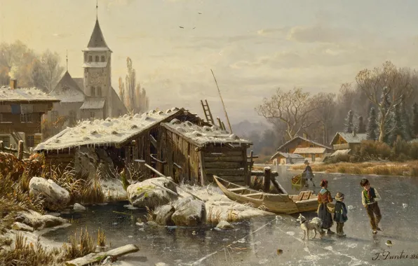 Picture 1865, German landscape painter, Winter day, Winter day, German landscape painter, oil on canvas, Wintertag, …