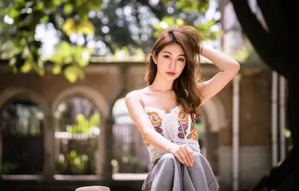 Summer, look, girl, the city, street, model, Asian, beautiful