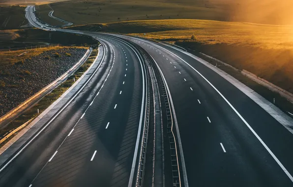 Picture road, field, landscape, sunset, nature, track, the evening, highway