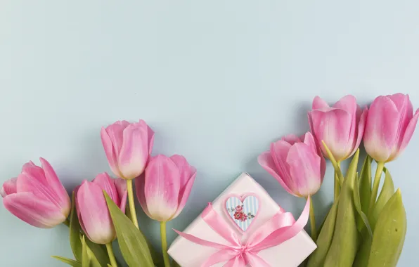 Picture flowers, gift, bouquet, tulips, love, pink, fresh, wood, pink, flowers, romantic, tulips, gift, spring, with …