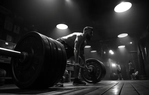 Lamp, Male, Rod, Digital art, Black and white, Powerlifting, A healthy lifestyle, AI art