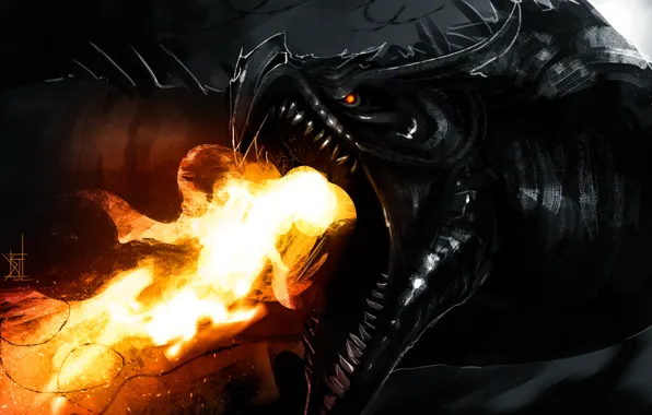 Flame, dragon, art, Skyrim, The Elder Scrolls V, by TheRisingSoul, Alduin
