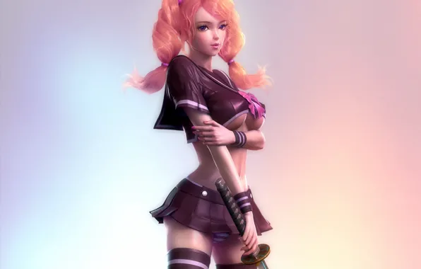 Chest, girl, sword, art, schoolgirl, tails, moon hyunsoon