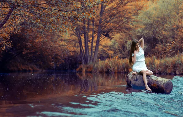 Girl, nature, river