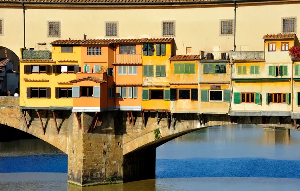 Bridge, river, Italy, Florence, The Ponte Vecchio, Arno, hunter corridor of poverty
