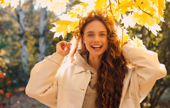 Autumn, look, girl, light, joy, nature, pose, smile