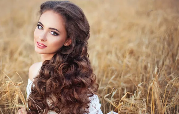Field, look, girl, nature, portrait, makeup, hairstyle, ears