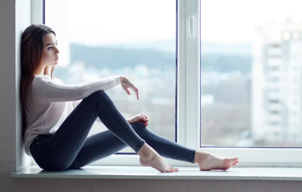 Window, profile, legs, Nastya, Evgeniy Bulatov, Evgeny Bulatov
