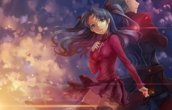 Girl, guy, Rin, Archer, Fate stay night, Fate / Stay Night