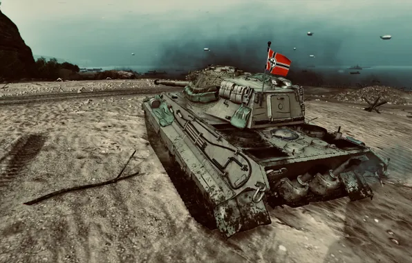 HDR, Clouds, Tiger, Game, Tank, Ocean, World of Tanks, Tiger 2