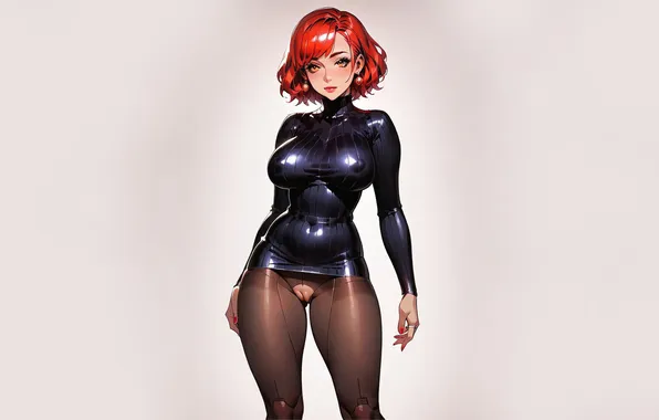 Girl, anime, tights, red, bodycon dress, neuroart, neural network, ai art