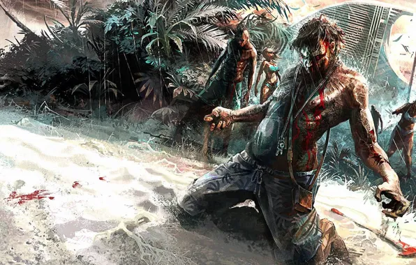 Zombie, blood, Linux, game, undead, beach, chaos, woman