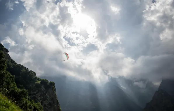 Mountains, The sky, paraglider