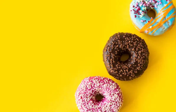 Yellow, background, colorful, donuts, dessert, donuts