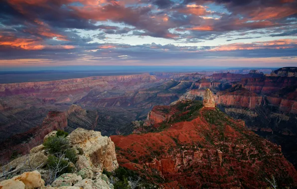 The sky, clouds, sunset, rock, rocks, the evening, canyon, USA