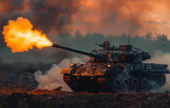 Picture Smoke, Tank, Shot, Digital art, AI art, The Art of Artificial Intelligence, Neural network, War …